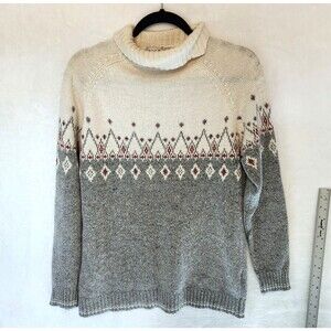 Vintage Nomi Women's L Nordic Sweater Cowl Neck Ramie Angora Cream Gray Pink